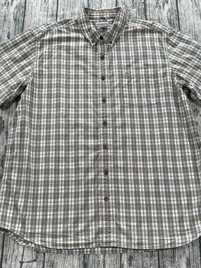 Carhartt 102536 Shirt Men's 2XL Tall Brown Plaid Relaxed Fit Button Down Cotton